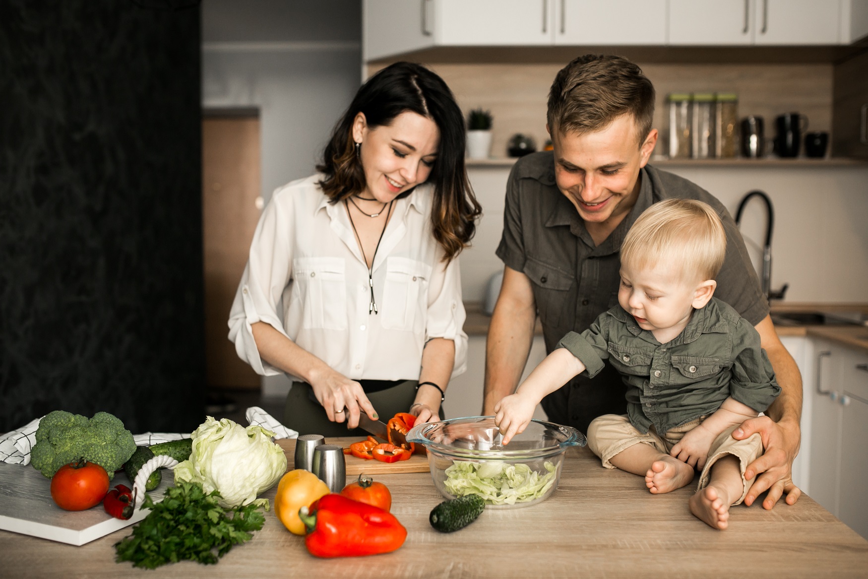 Family in the kitchen cooking